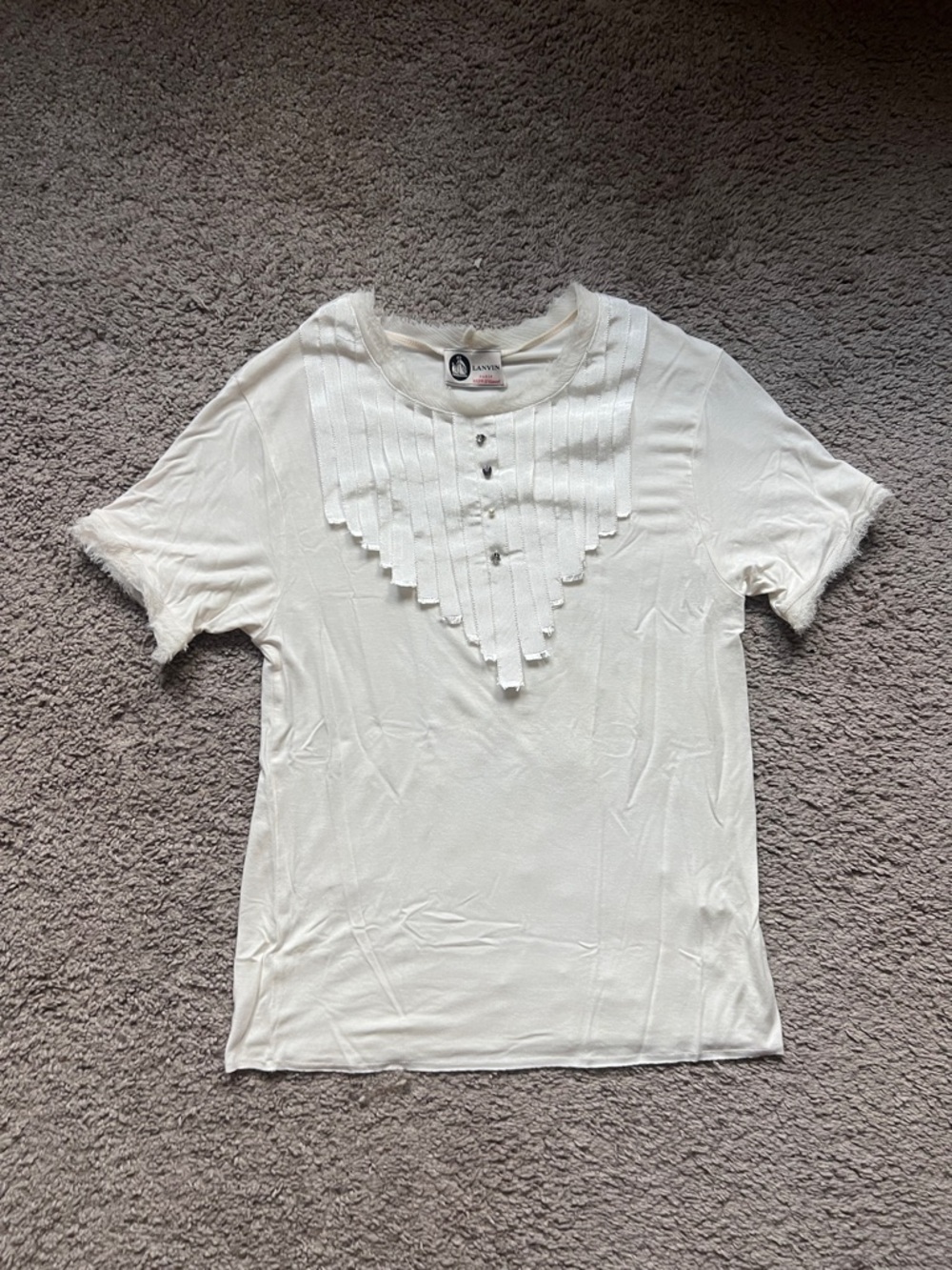 Lanvin Ivory White Vintage Jeweled Shirt size Large AS IS